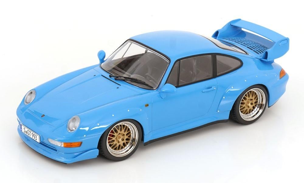 1:18 Porsche 911 (993) GT2 1996 Lichtblauw - BBS velgen, Hobby en Vrije tijd, Modelauto's | 1:18, Overige merken, Auto, Kkscale