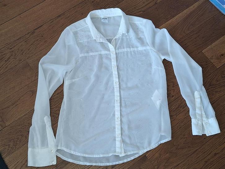 Blouse met glitters maat XS, Kleding | Dames, Blouses en Tunieken, Gedragen, Maat 34 (XS) of kleiner, Wit, Ophalen of Verzenden