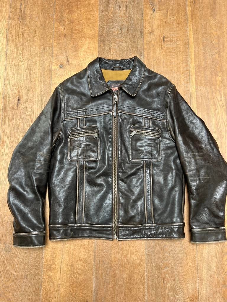 Redskins ‘Vintage Look’ Leren Bomberjack Unisex Bruin L, Ophalen of Verzenden, Gedragen, Maat 52/54 (L), Bruin