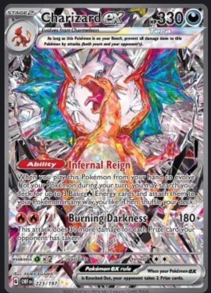 GEZOCHT: Charizard Ex 223/197 raw!, Ophalen of Verzenden, Zo goed als nieuw