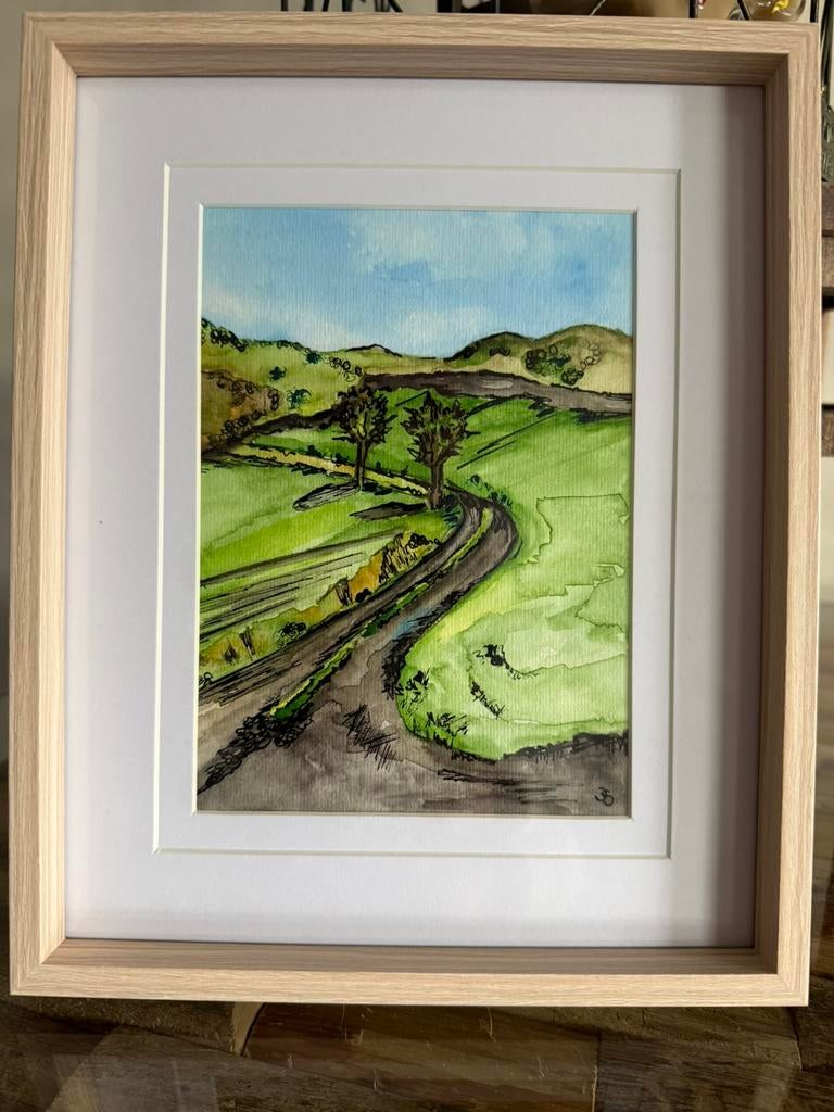 Aquarel /schilderij Landschap in lijst, Antiek en Kunst, Kunst | Schilderijen | Klassiek, Ophalen of Verzenden