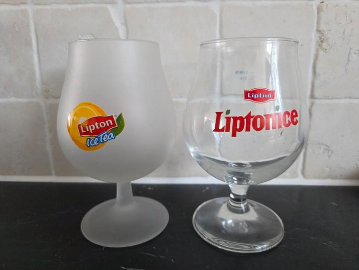 Lipton Ice Tea en Liptonice glazen - Set van 2, Huis en Inrichting, Keuken | Servies, Gebruikt, Glas of Glazen, Overige stijlen