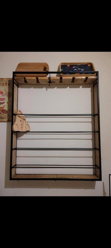 Wijnrek mango hout en zwart staal, Huis en Inrichting, Woonaccessoires | Wijnrekken, Ophalen of Verzenden, Zo goed als nieuw