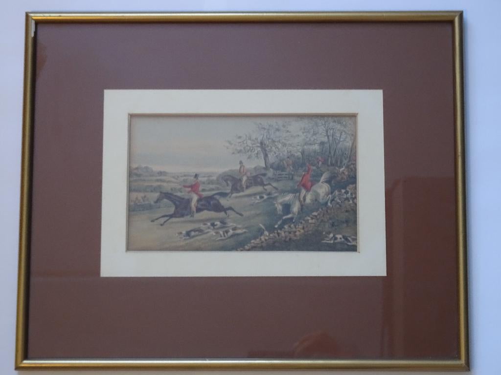 litho jachttafereel dravende ruiters te paard, CA Fesch 1890, Antiek en Kunst, Kunst | Litho's en Zeefdrukken, Verzenden