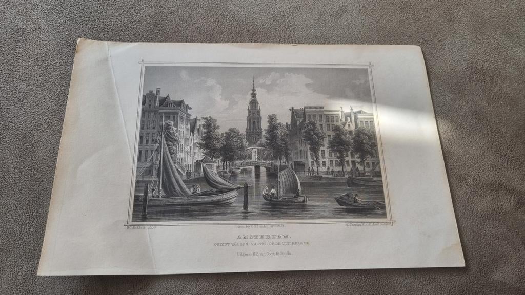 Antieke Gravure Amsterdam Gezicht op de Zuiderkerk, Antiek en Kunst, 1800 - 1899, Stadsgezicht, Ophalen of Verzenden, Origineel