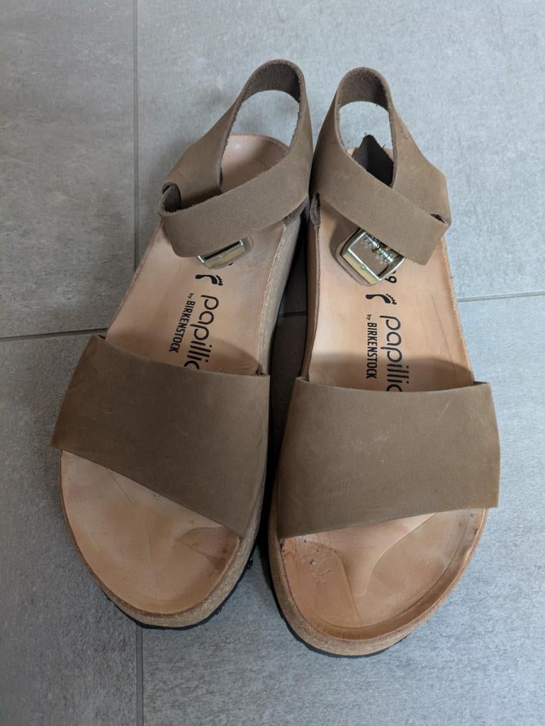 Birkenstock Papillio Glenda suède sandalen maat 39, Bruin, Zo goed als nieuw, Birkenstock, Sandalen of Muiltjes