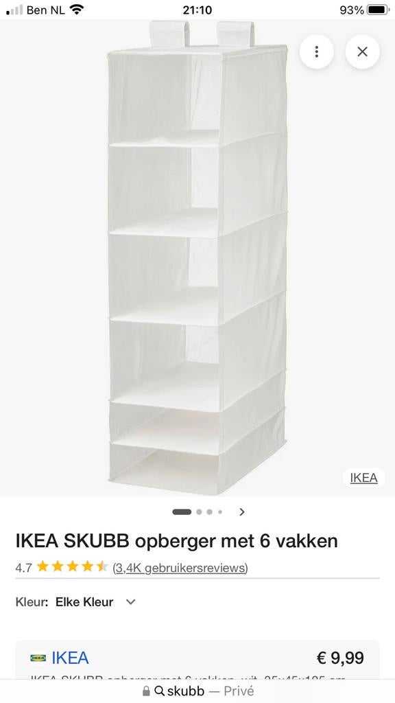 Nieuwe Ikea Skubb hangende opberger, Ophalen, Minder dan 50 cm, 100 tot 150 cm, Nieuw