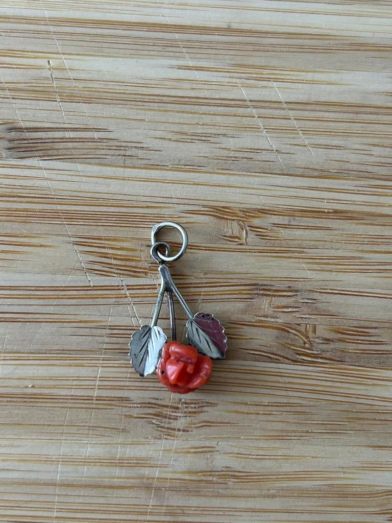 Hangertje met bloedkoraal, Sieraden, Tassen en Uiterlijk, Antieke sieraden, Ophalen of Verzenden, Zilver, Hanger