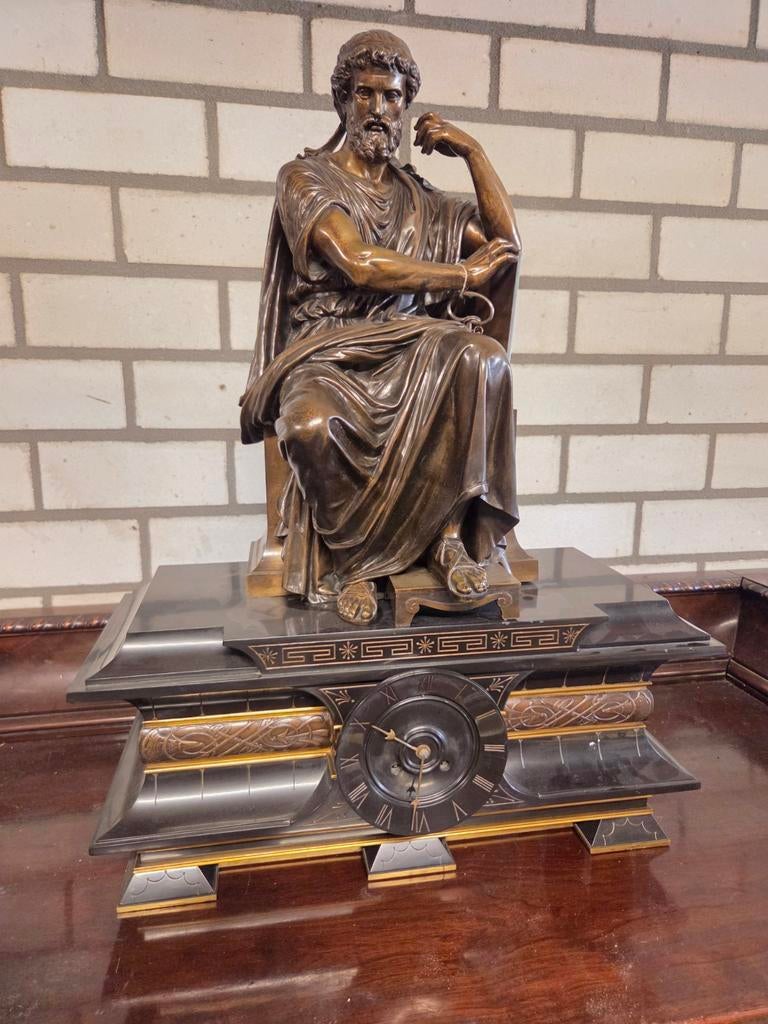 Zeer mooie antieke franse bronzen met marmeren pendule, Ophalen