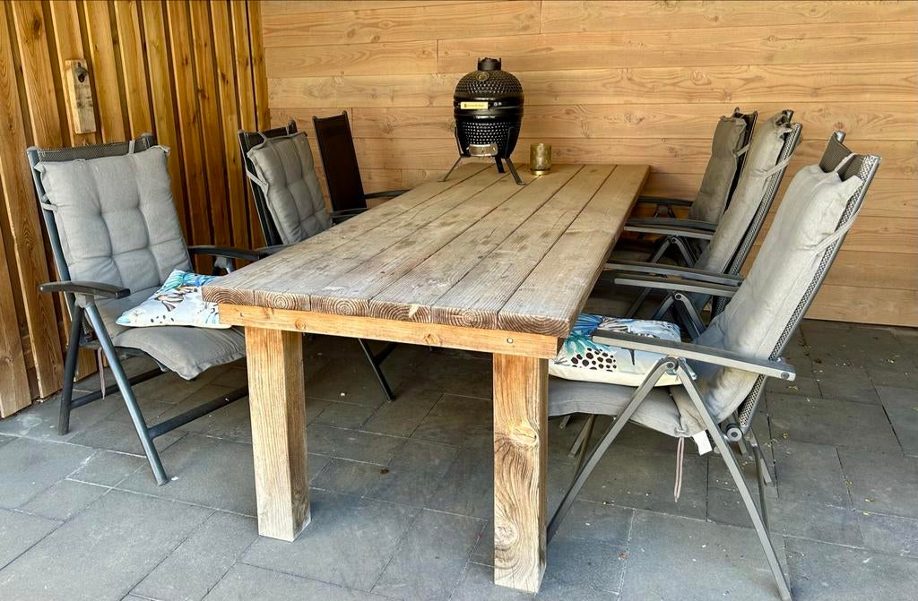 Robuuste Douglas Tuintafel 2.5m met 6 Stoelen, Ophalen, Gebruikt, Eettafel, 6 zitplaatsen