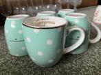 Vrolijke Little Diva Koffiemokjes - Crème & Mintgroen, Gebruikt, Keramiek, Ophalen of Verzenden, Overige stijlen