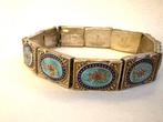 Turkse antieke zilveren emaille paneel armband, Verzenden, Zilver, Armband