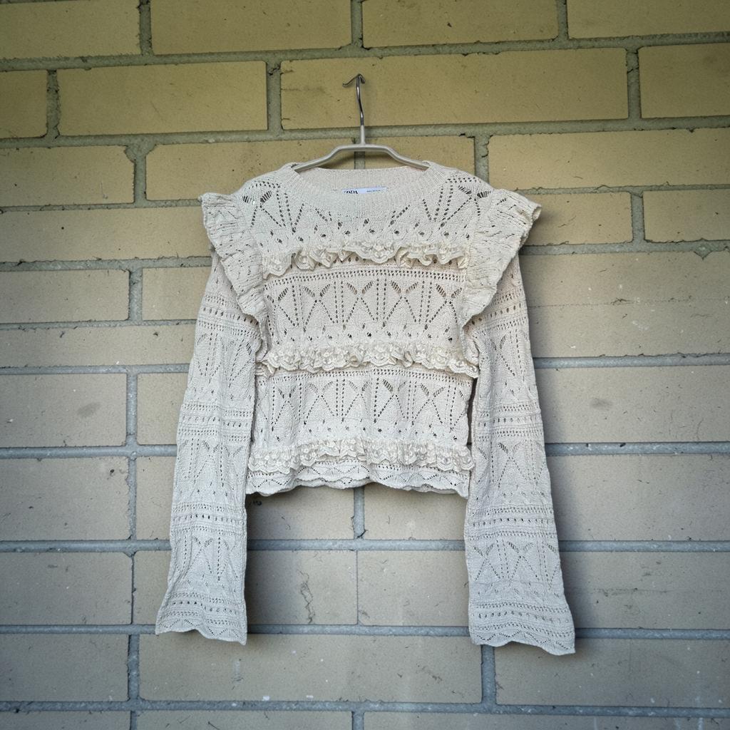 Zara Trui Maat M Crème Wit Gehaakt Ibiza Boho Ruches, Maat 38/40 (M), Z, Z, Beige