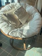 Papasan fauteuil van rotan met 2 kussen, Ophalen, Gebruikt, Riet of Rotan, 100 tot 125 cm