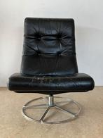 Jan des Bouvrie leren draaistoel, Ophalen, Gebruikt, 75 tot 100 cm, Vintage jaren 70