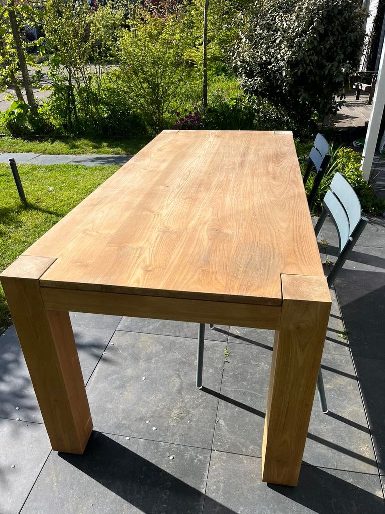 Teak eettafel robuust 90x200 cm, Ophalen, Gebruikt, Teakhout, 200 cm of meer