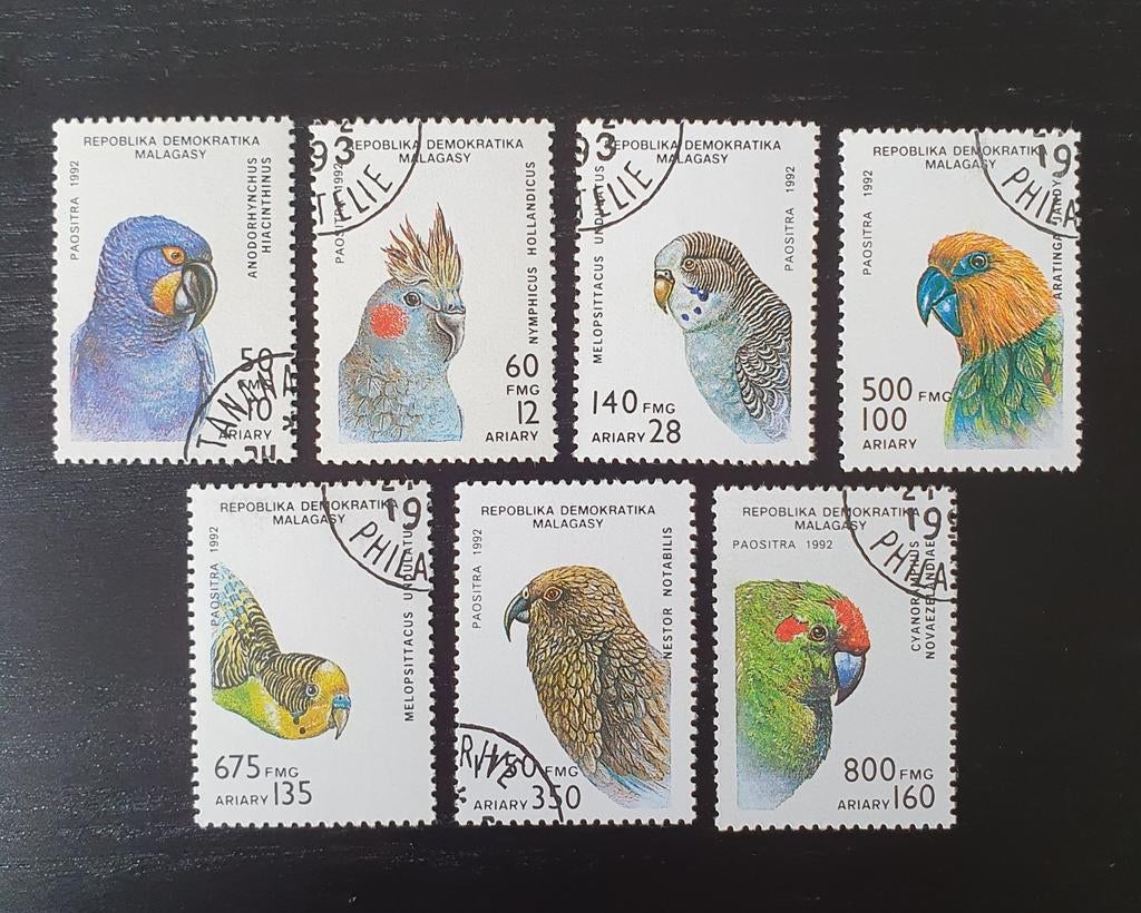 Madagaskar 1992 Vogels Papagaai Michel 1423-1429 gestempeld, Verzenden, Gestempeld, Dier of Natuur