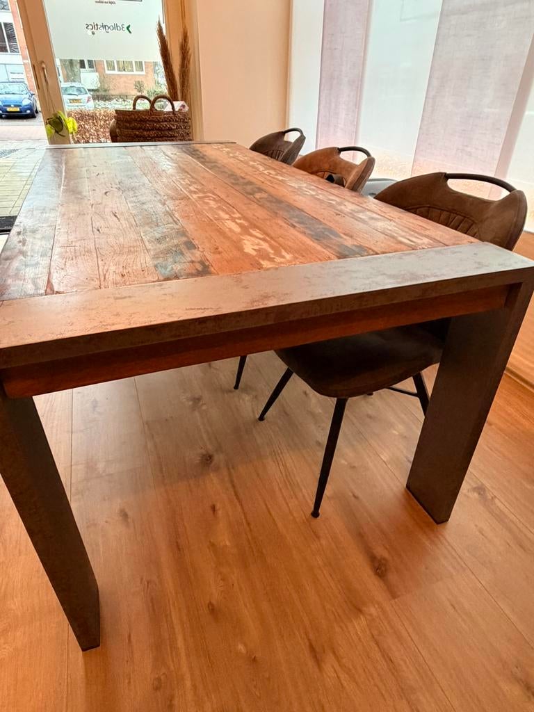 Eettafel 6 (8) persoons. Recycled teak white wash, Ophalen, Teakhout, 200 cm of meer, 50 tot 100 cm