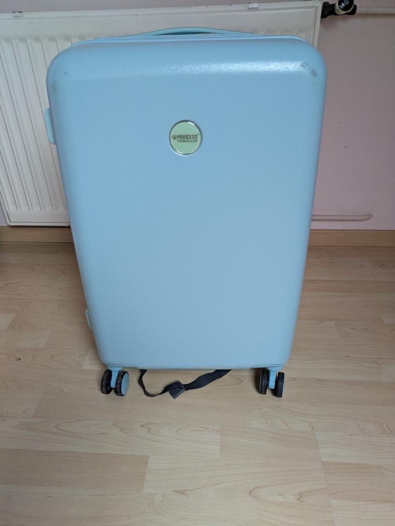 Lichtblauwe Princess Traveller koffer met wieltjes, Ophalen, Wieltjes, Gebruikt, 50 tot 60 cm