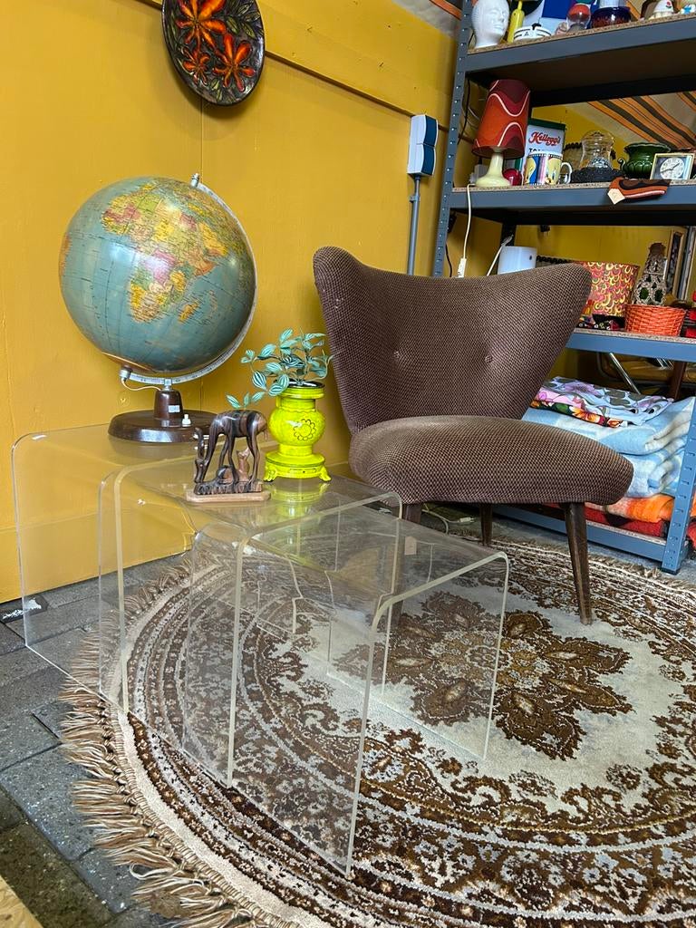 3 vintage jaren 70 plexiglas bijzettafels/ side tables, Vintage, ?, Zo goed als nieuw, ?