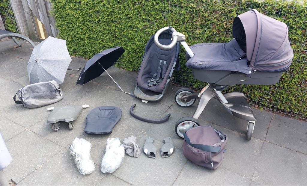 Zwarte Stokke Xplory kinderwagen combiwagen. Complete set!!, Kinderen en Baby's, Kinderwagens en Combinaties, Gebruikt, Combiwagen