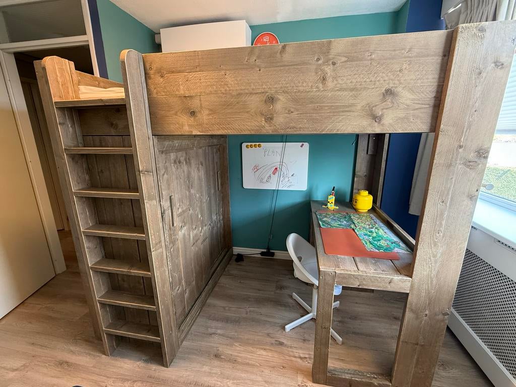 Hoogslaper met kast en bureau, Ophalen, Gebruikt, Hoogslaper, 210 cm