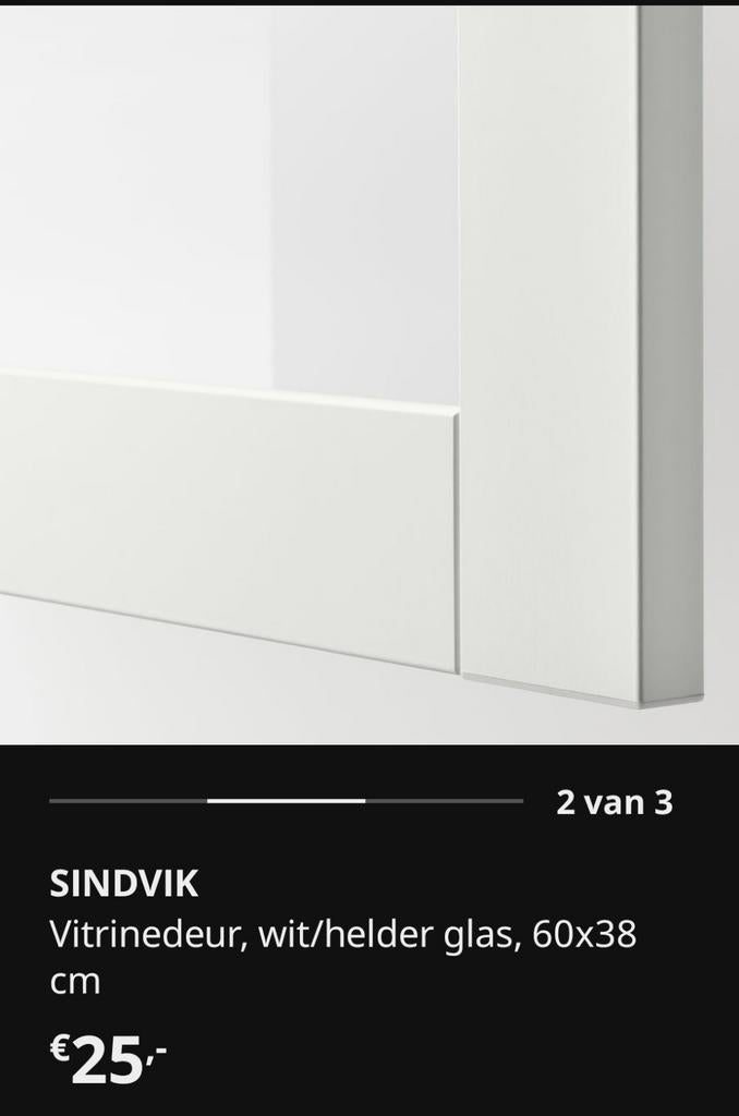 Ikea SINDVIK Vitrinedeur wit/helder glas 60x38 cm, Minder dan 100 cm, 25 tot 50 cm, 50 tot 100 cm, Ophalen of Verzenden