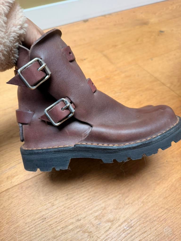 Rof leren biker laarzen mt 35/36, Ophalen, Zo goed als nieuw, Bruin, Hoge laarzen