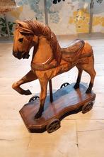 Antiek/vintage houten paard op wieltjes, decoratie, Antiek en Kunst, Curiosa en Brocante, Ophalen
