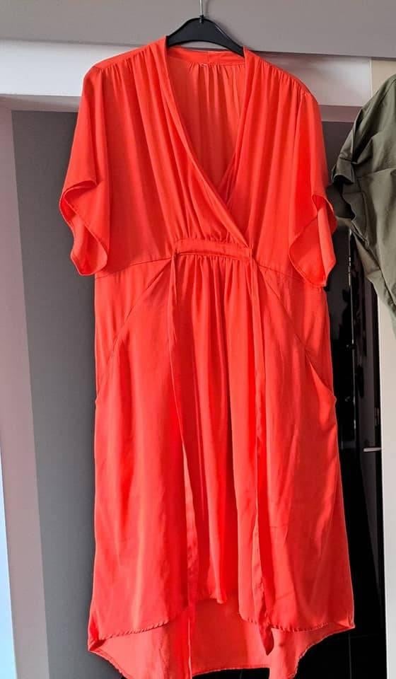 Oranje jurk met kimono mouwen, L/XL, Maat 42/44 (L), Oranje, Ophalen of Verzenden, Zo goed als nieuw