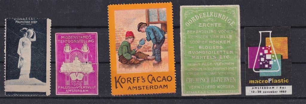 X52B) 5x oude vignetten Nederland oa Korff's cacao, Verzenden, T/m 1940, Postfris