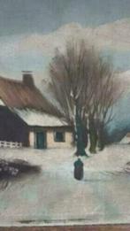 Oud Olieverf winterlandschap op hout gesigneerd., Ophalen