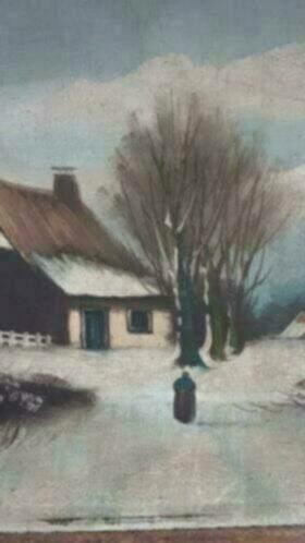Oud Olieverf winterlandschap op hout gesigneerd., Antiek en Kunst, Kunst | Schilderijen | Klassiek, Ophalen