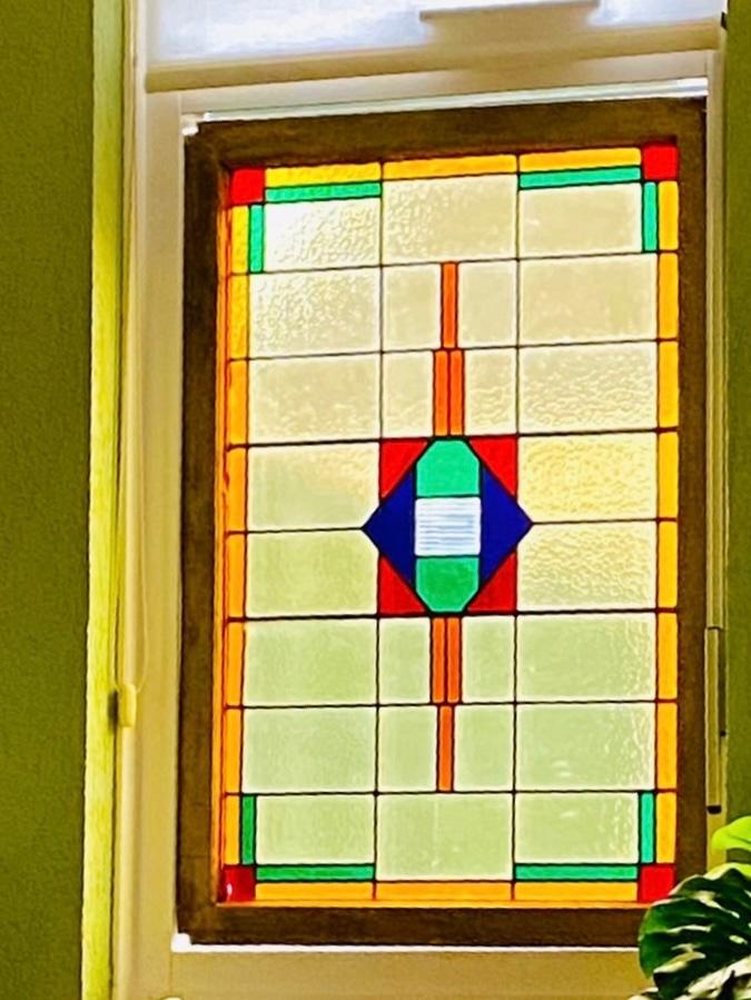 Antiek glas in lood raam 113cm H X 75,5cm B, Ophalen