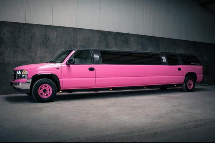 GMC Yukon Limousine roze, NIEUWE APK, Hummer limo type, Auto's, GMC, Automaat, Achterwielaandrijving, Overige kleuren, Leder