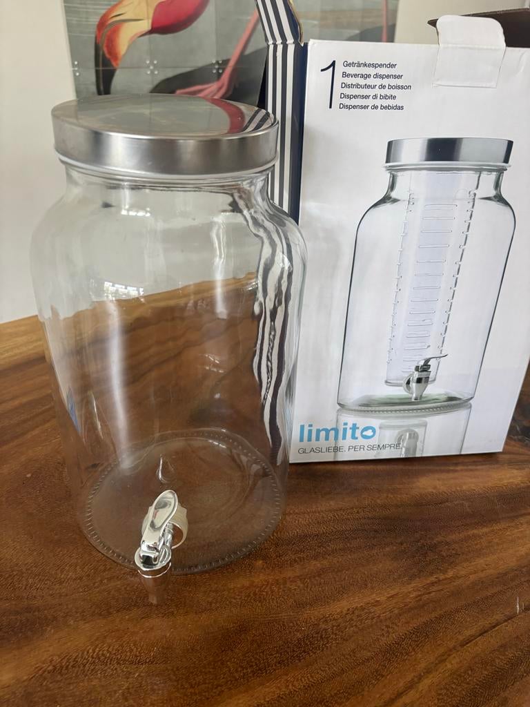 Glazen drankdispenser met tapkraan - Limito, Ophalen, Nieuw, Overige merken, Glas