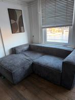 Comfortabele grijze ribstof 2zits-hoekbank, Ophalen, 250 tot 300 cm, Gebruikt, 100 tot 125 cm