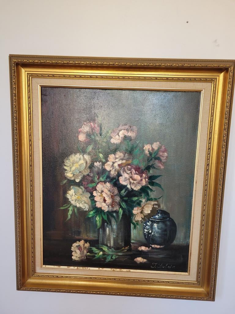 Prachtig schilderij van J. Dubois - Bloemenstilleven, Antiek en Kunst, Kunst | Schilderijen | Klassiek, Ophalen of Verzenden