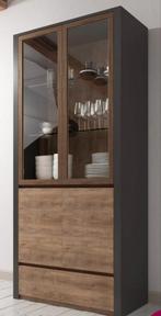 Vitrinekast Monaco Eiken/grijs - 3 jaar oud, Huis en Inrichting, Kasten | Vitrinekasten, Glas, Gebruikt, Met deur(en), Modern