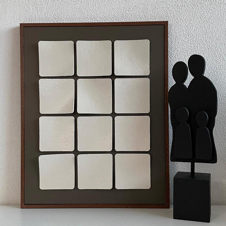 Schilderij 12 vlakken in wit - ondergrond en lijst in bruin, Huis en Inrichting, Woonaccessoires | Schilderijen, Tekeningen en Foto's