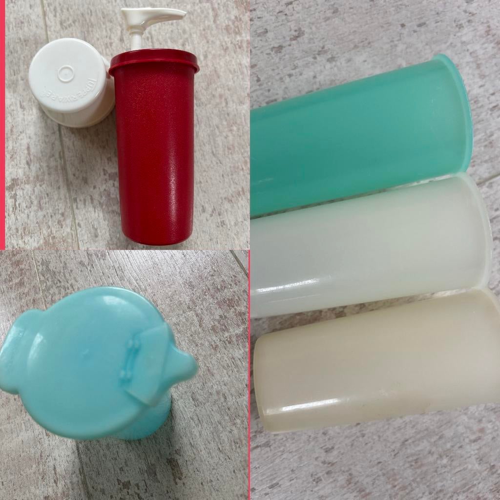 Vintage Tupperware ketchupfles, koffiemelk kannetje bekers, Ophalen of Verzenden, Gebruikt, Groen, Overige typen
