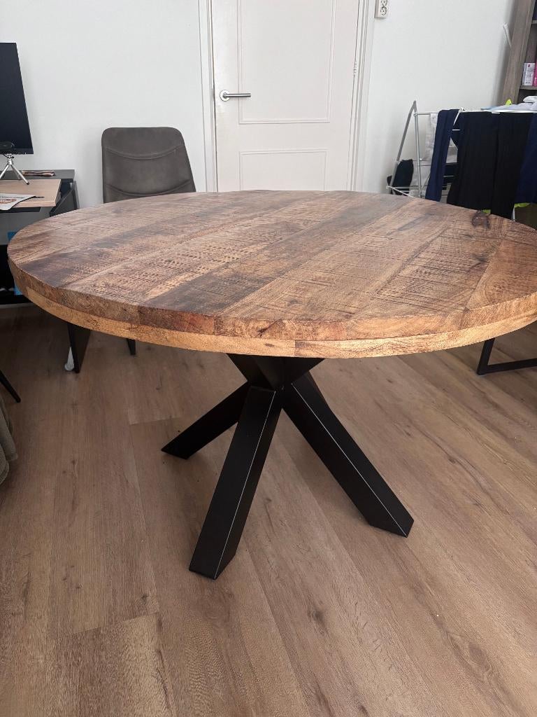 Ronde Tafel Mango Hout 120CM, Huis en Inrichting, Tafels | Eettafels, Ophalen, Rond, Zo goed als nieuw, Vier personen