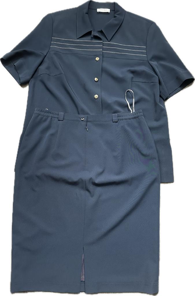 Vintage Blouse & Rok - Maat : 48, Kleding | Dames, Verzenden, Zo goed als nieuw, Blauw, Overige typen