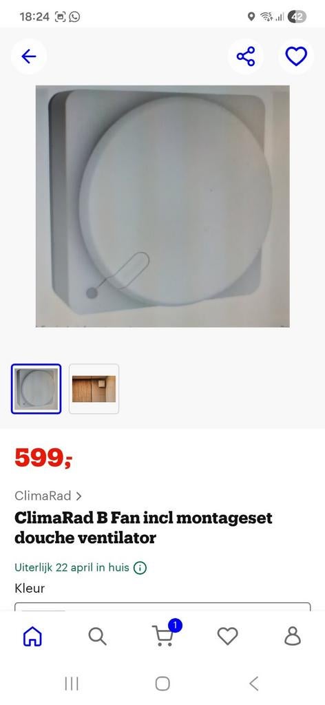 ClimaRad B Fan douche ventilator, Doe-het-zelf en Verbouw, Ventilatie en Afzuiging, Ophalen of Verzenden