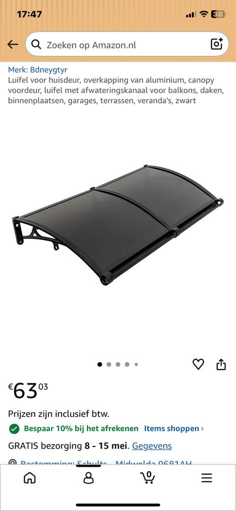 Alu Luifel voor de voordeur 120 x 60 cm omdat het niet past, Doe-het-zelf en Verbouw, Deuren en Horren, Ophalen, Zo goed als nieuw