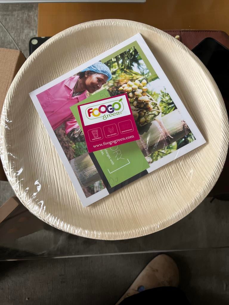 Palmblad borden en houten bestek set in gesloten verpakking, Huis en Inrichting, Overige typen, Nieuw, Natuurlijk materiaal, Overige merken