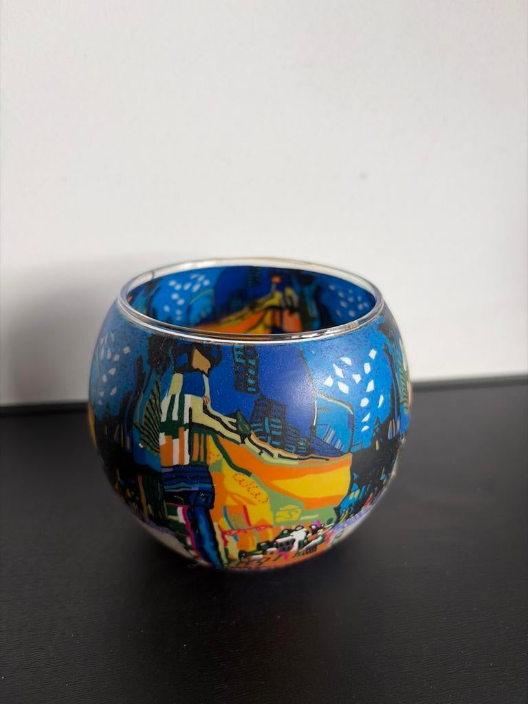Leuchtglas theelichthouder Café bij nacht van Van Gogh, Overige materialen, Gebruikt, Blauw, Ophalen of Verzenden