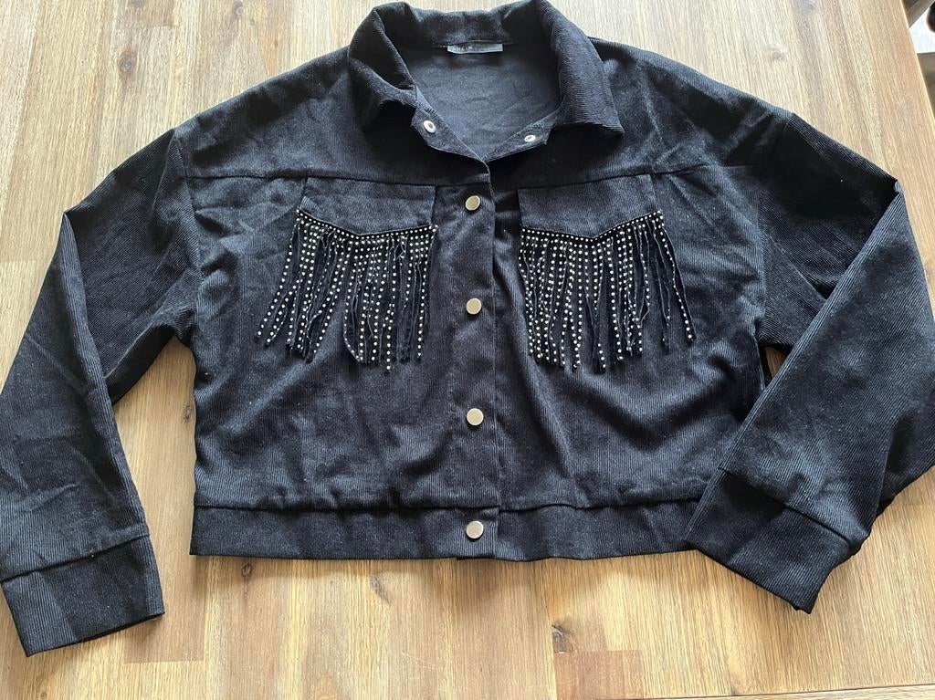 Zomer jasje zwart met glitter franjes mt 40/42, Zwart, Maat 42/44 (L), Ophalen of Verzenden, Zo goed als nieuw