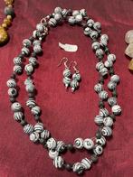 Zwart wit malachiet ketting, Sieraden, Tassen en Uiterlijk, Kettingen, Zwart, Nieuw, Verstelbaar, Ophalen of Verzenden