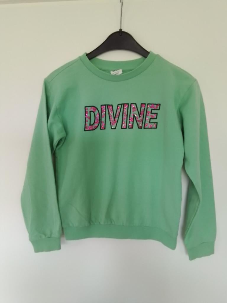 Groen sweatshirt Jill&Mitch mt 146-152, Meisje, Ophalen of Verzenden, Zo goed als nieuw, Jurk of Rok
